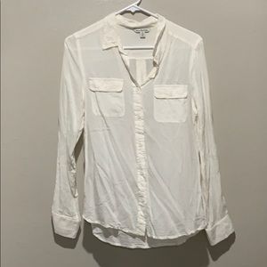 American Eagle button down sheer shirt white